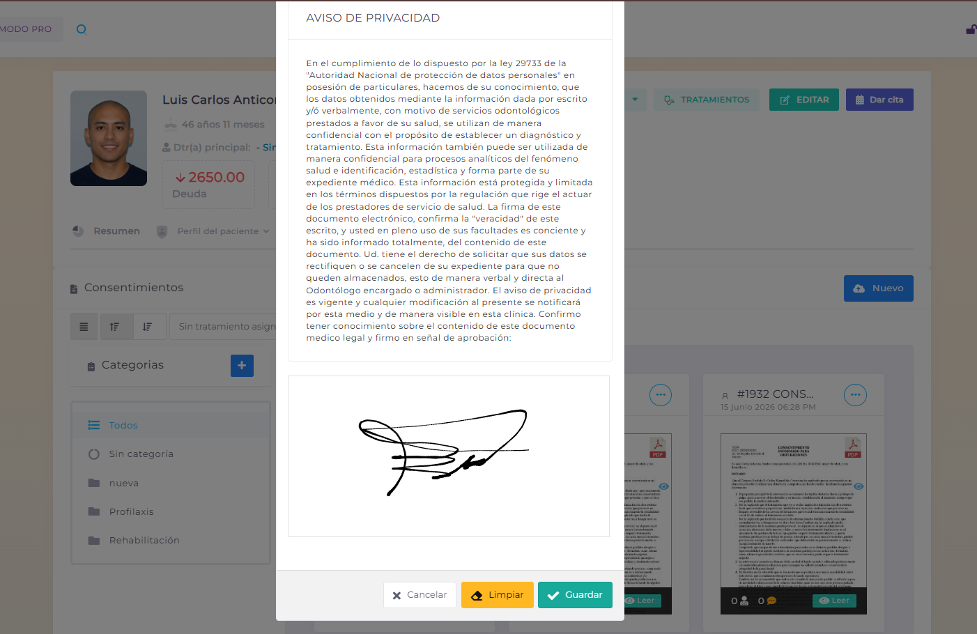 Consentimiento informado con firma electrónica en Mezak